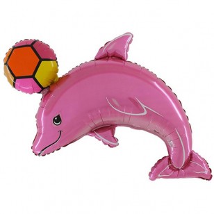 Pink Dolphin with Ball Supershape Balloon Pink Dolphin with Ball Supershape Balloon